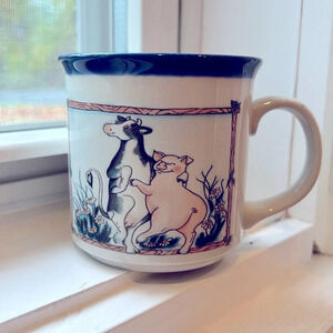 Otagiri Japan Hope Cartwright coffeee mug blue dancing cow‎ pig flower bouquet